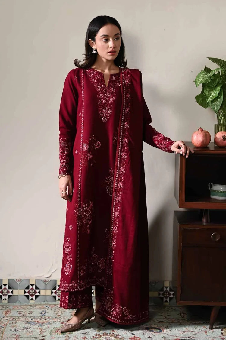 WINTER-3PC DHANAK EMBROIDERED SHIRT WITH DHANAK EMBROIDERED SHAWL AND TROUSER-5031