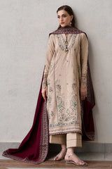 WINTER-3PC DHANAK EMBROIDERED SHIRT WITH DHANAK EMBROIDERED SHAWL AND TROUSER-