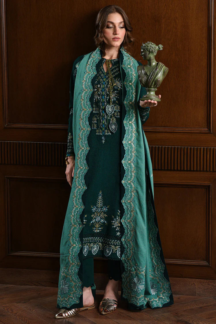 WINTER-3PC KARANDI EMBROIDERED SHIRT WITH DHANAK EMBROIDERED SHAWL AND TROUSER-4332