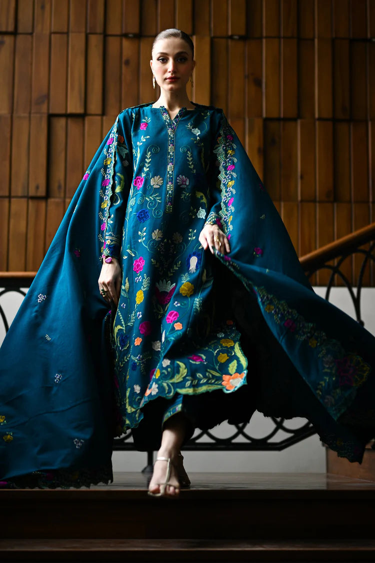 WINTER-3PC DHANAK EMBROIDERED SHIRT WITH DHANAK EMBROIDERED SHAWL AND TROUSER-4370