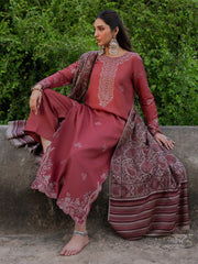 WINTER-3PC DHANAK EMBROIDERED SHIRT WITH COURTRAI PRINTED SHAWL & TROUSER-4356