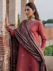 WINTER-3PC DHANAK EMBROIDERED SHIRT WITH COURTRAI PRINTED SHAWL & TROUSER-4356