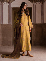 WINTER-3PC DHANAK EMBROIDERED SHIRT WITH COURTRAI PRINTED SHAWL & DHANAK TROUSER-4355