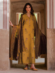 WINTER-3PC DHANAK EMBROIDERED SHIRT WITH COURTRAI PRINTED SHAWL & DHANAK TROUSER-4355