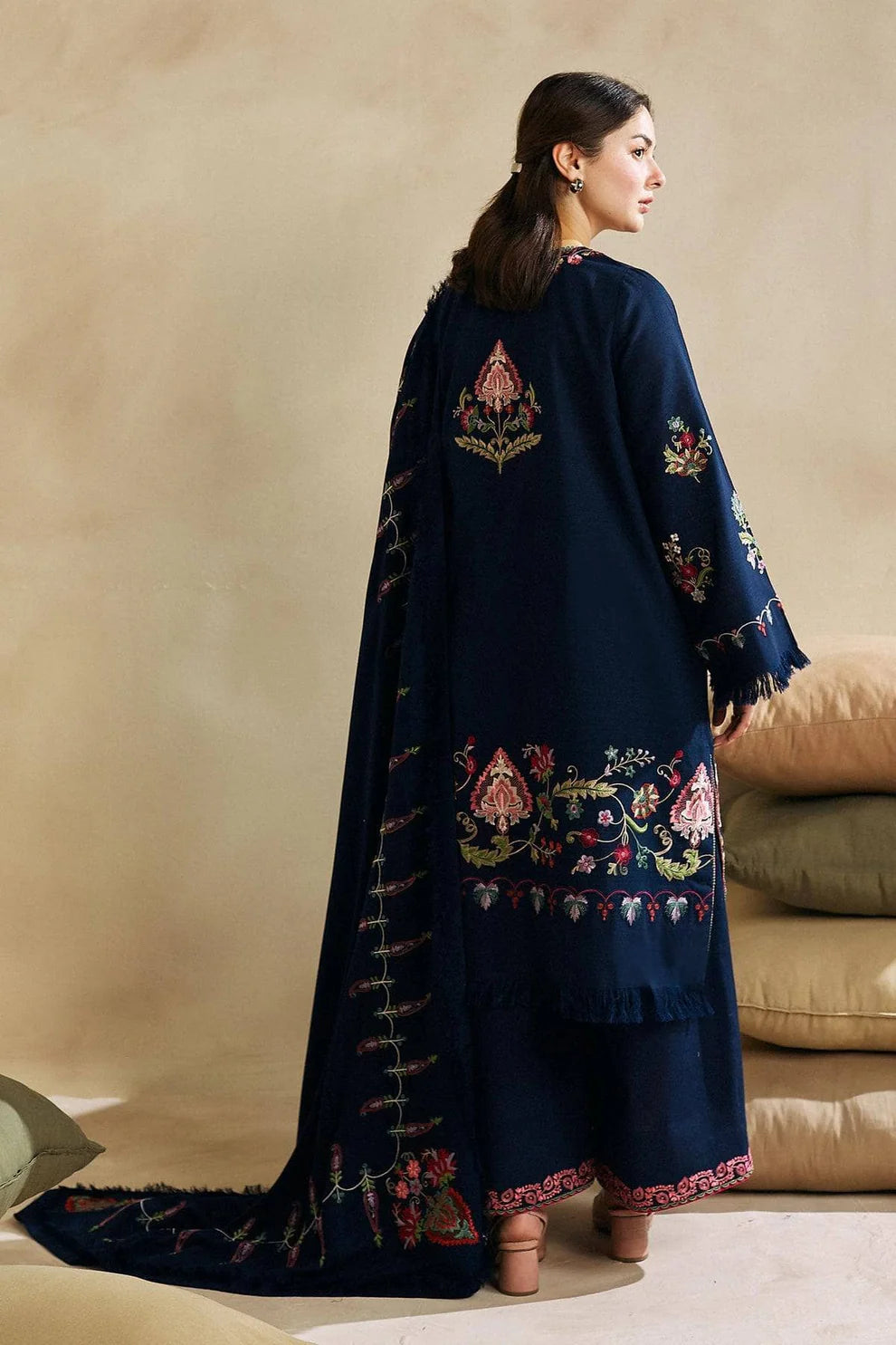 WINTER-3PC DHANAK EMBROIDERED SHIRT WITH DHANAK EMBROIDERED SHAWL AND EMB TROUSER-4221
