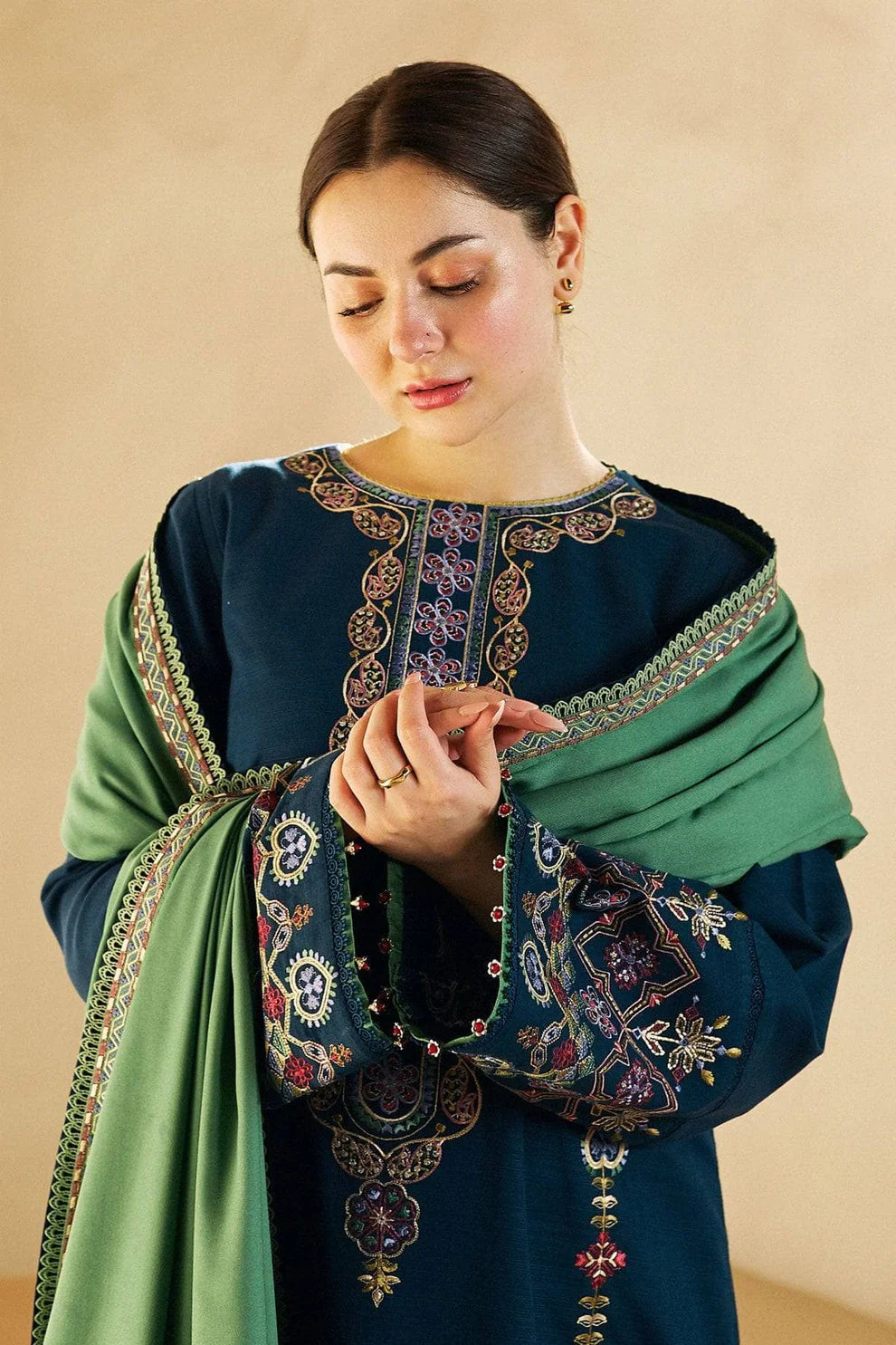 WINTER- 3PC DHANAK EMBROIDERED SHIRT DHANAK EMBROIDERED SHAWL AND TROUSER-3130