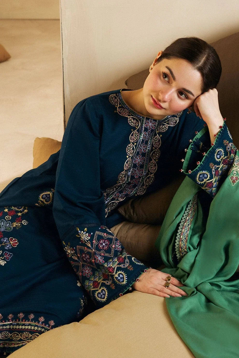 WINTER- 3PC DHANAK EMBROIDERED SHIRT DHANAK EMBROIDERED SHAWL AND TROUSER-3130