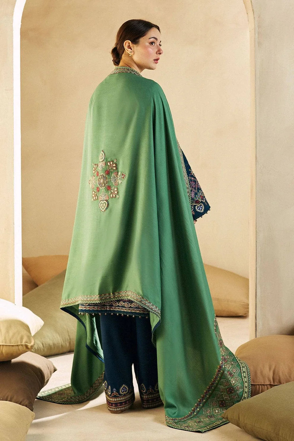 WINTER- 3PC DHANAK EMBROIDERED SHIRT DHANAK EMBROIDERED SHAWL AND TROUSER-3130