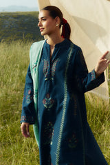 WINTER- 3PC KHADDAR EMBROIDERED SHIRT WITH COURTAI WOOL PRINT SHAWL AND TROUSER-3337