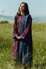 WINTER-3PC DHANAK EMBROIDERED SHIRT WITH COURTRAI WOOL PRINTED SHAWL AND TROUSER-4045