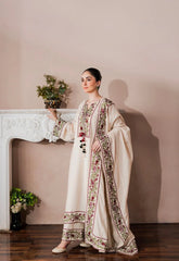 WINTER-3PC KARANDI EMBROIDERED SHIRT WITH KARANDI EMB SHAWL AND EMB TROUSER-5213