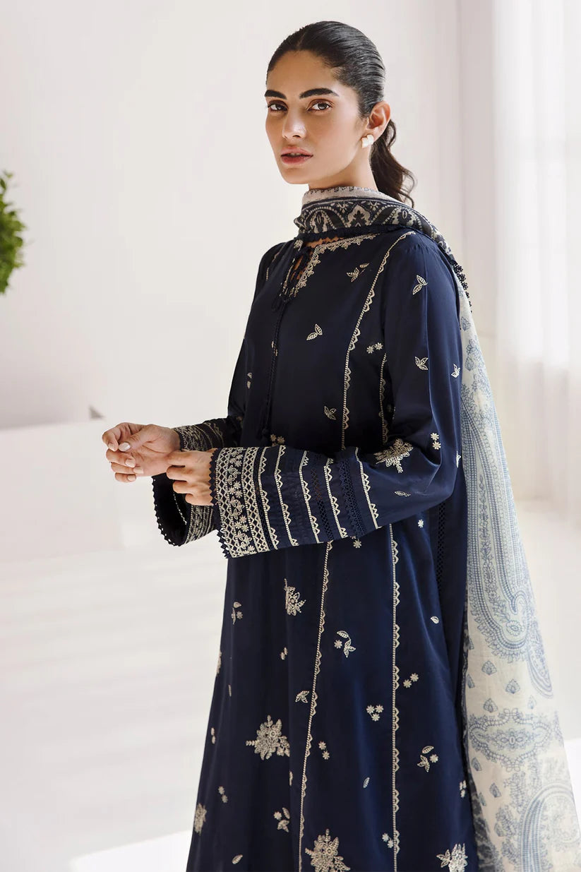 WINTER-3PC DHANAK SEQUENCE EMBROIDERED SHIRT WITH COUTRAI PRINTED SHAWL & DHANAK TOUSER-4182