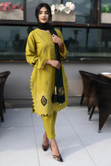 WINTER-3PC KHADDAR CUTWORK EMBROIDERED SHIRT WITH KASHMIRI JACQUARD WOOL SHAWL-1514