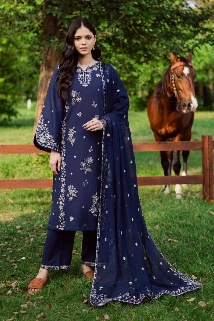 WINTER-3PC DHANAK EMBROIDERED SHIRT WITH CHIFFON EMBROIDERED DUPATTA AND TROUSER-5029