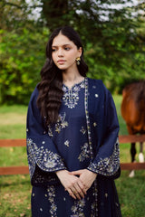 WINTER-3PC DHANAK EMBROIDERED SHIRT WITH CHIFFON EMBROIDERED DUPATTA AND TROUSER-5029