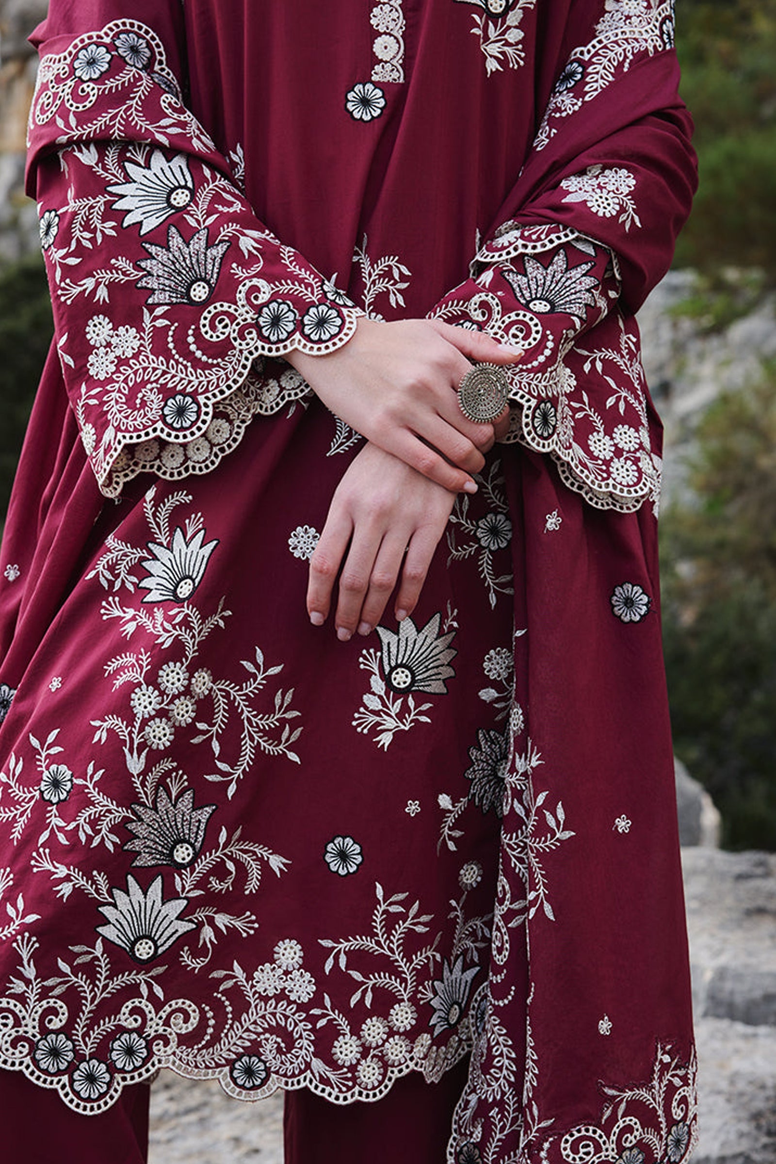 SUMMER-3PC LAWN EMBROIDERED SHIRT WITH MONARK EMBROIDERED DUAPATTA AND TROUSER-3715