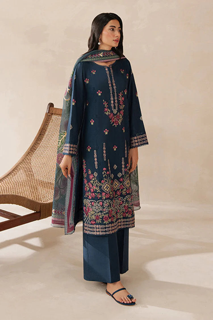 WINTER-3PC DHANAK EMBROIDERED SHIRT WITH COURTRAI WOOL PRINTED SHAWL AND TROUSER -4310