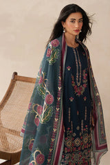 WINTER-3PC DHANAK EMBROIDERED SHIRT WITH COURTRAI WOOL PRINTED SHAWL AND TROUSER -4310