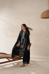 WINTER-3PC KARANDI EMBROIDERED SHIRT WITH KHADDI NET EMBROIDERED DUPATTA AND EMB TROUSER-4258