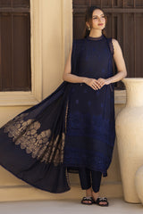 SUMMER-3PC LAWN CHIKENKARI EMBROIDERED SHIRT WITH LAWN JAQUARD PRINT DUPATTA -5300