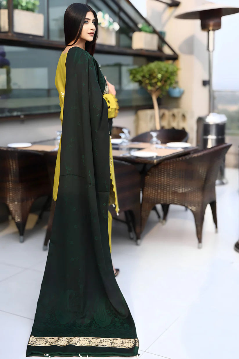 WINTER-3PC KHADDAR CUTWORK EMBROIDERED SHIRT WITH KASHMIRI JACQUARD WOOL SHAWL-1514
