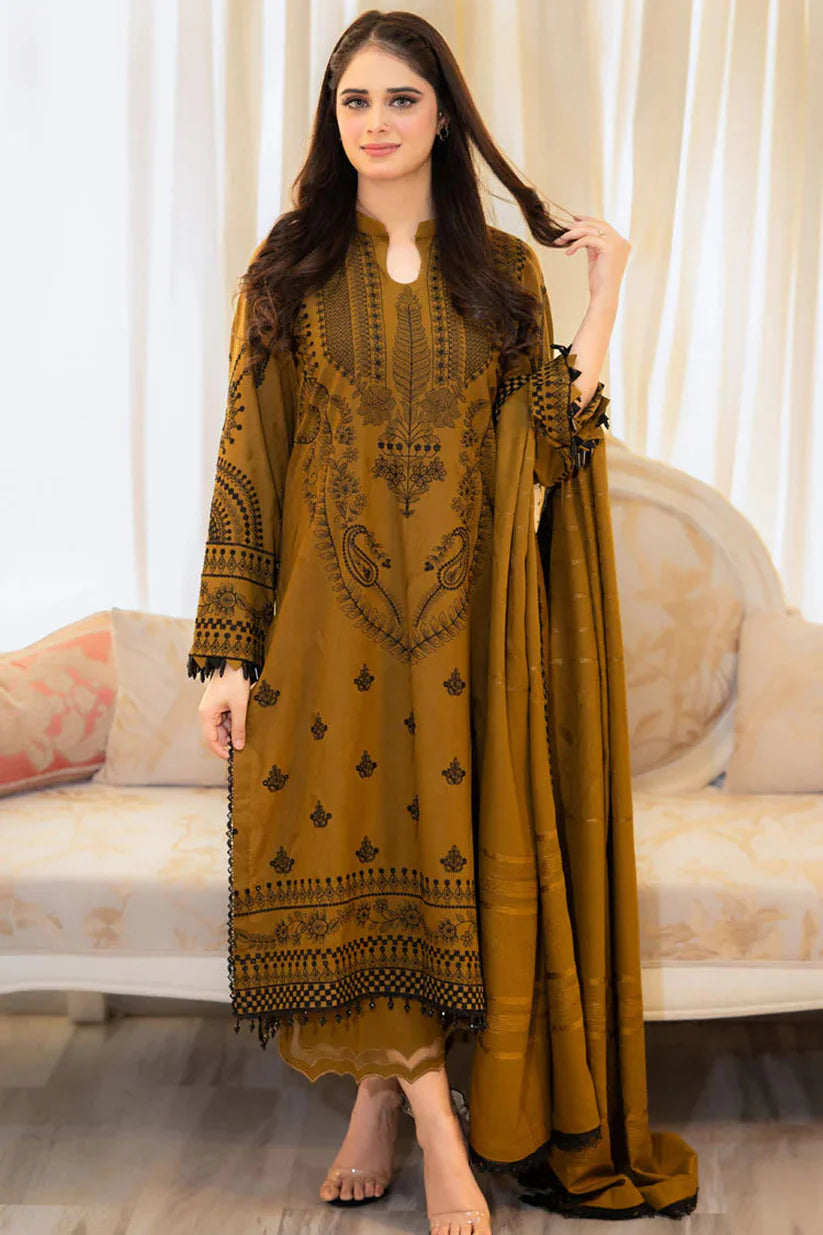 WINTER-3PC DHANAK EMBROIDERED SHIRT WITH DHANAK EMBROIDERED SHAWL & TROUSER-4183