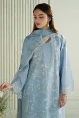 BrandsInn-3PC DHANAK EMBROIDERED SHIRT WITH WOOL DIGITAL PRINTED SHAWL AND TROUSER-4109
