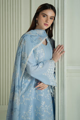 BrandsInn-3PC DHANAK EMBROIDERED SHIRT WITH WOOL DIGITAL PRINTED SHAWL AND TROUSER-4109