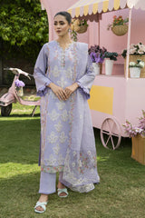 SUMMER-3PC LAWN EMBROIDERED SHIRT WITH KHAADI NET EMB DUPATTA & TROUSER-3805
