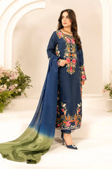 SUMMER-3PC LAWN EMBROIDERED SHIRT WITH CHIFFON TYE & DYE DUPATTA & TROUSER-3780