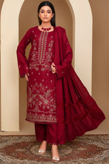 WINTER-3PC Dhanak Embroidered Shirt with Velvet Dhanak Shawl and Trouser-2678 M