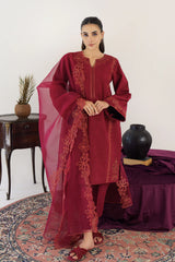 WINTER- 3PC KHADAR EMBROIDERED SHIRT WITH ORGANZA EMBROIDRED DUPATTA AND TROUSER-3195