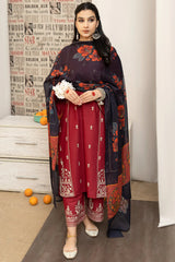 WINTER- 3PC DHANAK EMBROIDERED SHIRT WITH COUTURE PRINTED SHAWL AND EMB TROUSER-4059