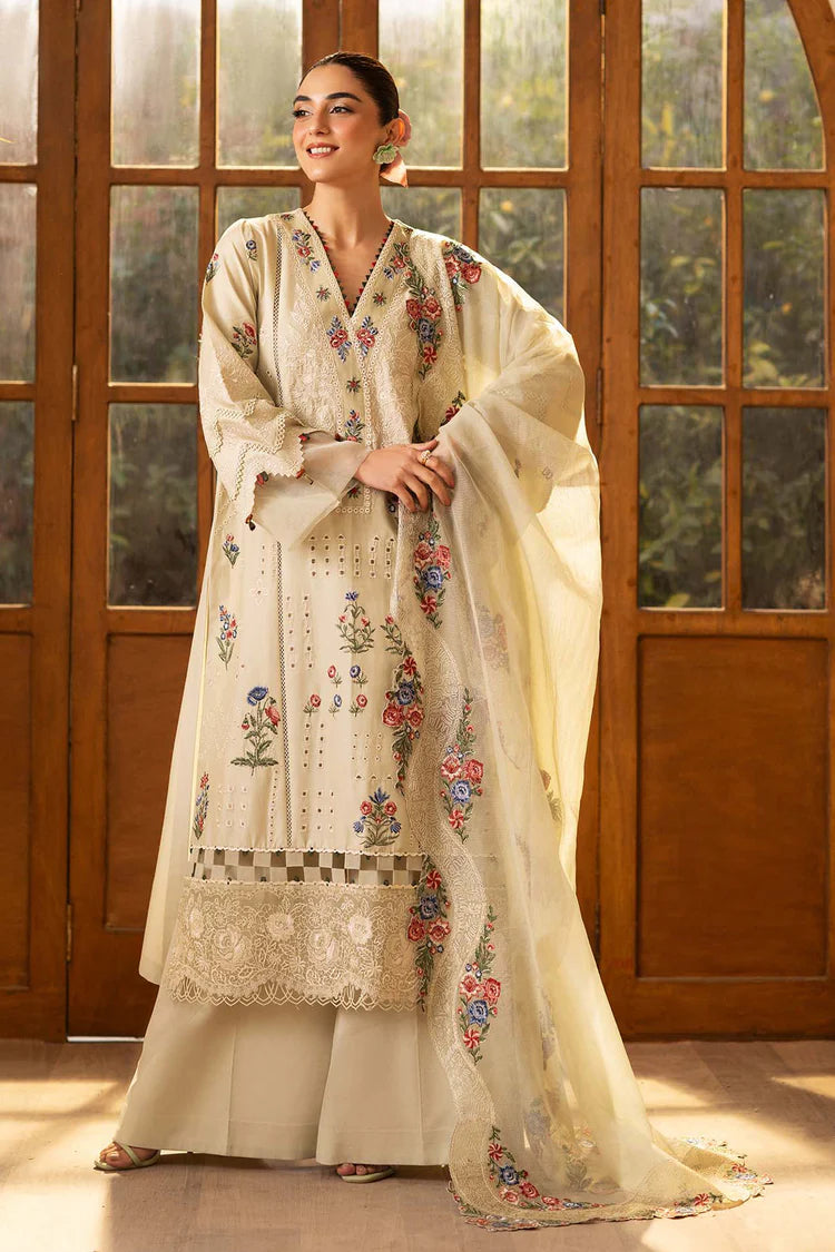 SUMMER-3PC LAWN EMBROIDERED SHIRT WITH KHAADI NET EMBROIDERED DUPATTA AND TROUSER-4634