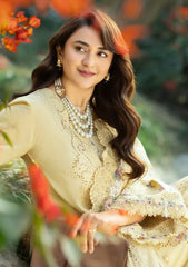 WINTER-3PC DHANAK EMBROIDERED SHIRT WITH WOOL PRINTED EMB SHAWL AND TROUSER-5098