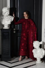 WINTER-3PC DHANAK EMBROIDERED SHIRT WITH COURTRAI PRINTED SHAWL & TROUSER-