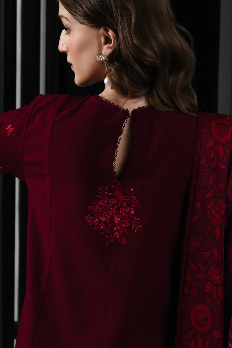 WINTER-3PC DHANAK EMBROIDERED SHIRT WITH COURTRAI PRINTED SHAWL & TROUSER-
