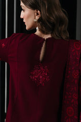 WINTER-3PC DHANAK EMBROIDERED SHIRT WITH COURTRAI PRINTED SHAWL & TROUSER-