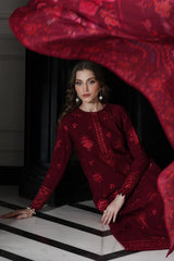 WINTER-3PC DHANAK EMBROIDERED SHIRT WITH COURTRAI PRINTED SHAWL & TROUSER-
