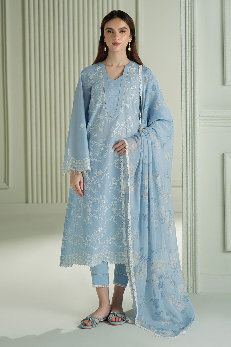 BrandsInn-3PC DHANAK EMBROIDERED SHIRT WITH WOOL DIGITAL PRINTED SHAWL AND TROUSER-4109