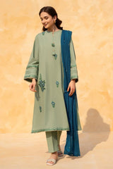 SUMMER-3PC LAWN EMBROIDERED SHIRT WITH CHIFFON EMBROIDERED DUPATTA AND TROUSER-