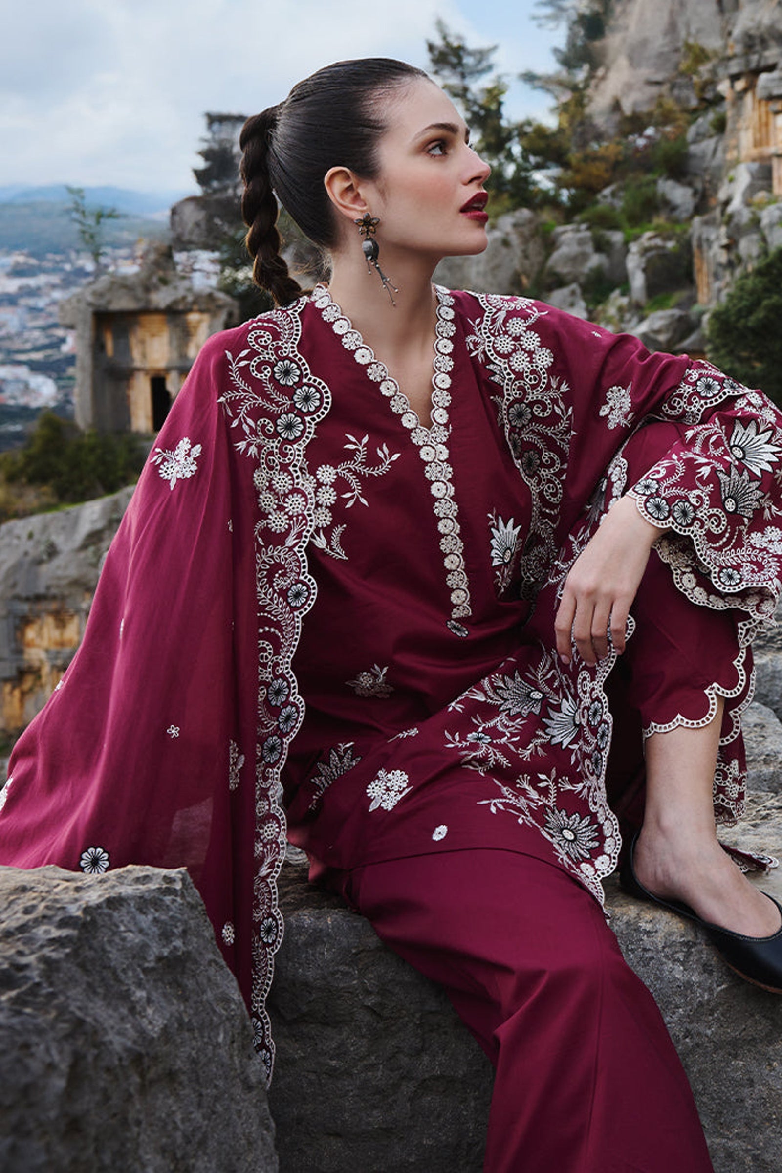 SUMMER-3PC LAWN EMBROIDERED SHIRT WITH MONARK EMBROIDERED DUAPATTA AND TROUSER-3715