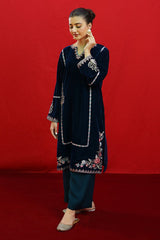 WINTER-2PC Velvet Heavy Embroidered Shirt With Velvet Embroidered Sleeves-D23