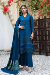 SUMMER-3PC LAWN CHIKENKARI EMBROIDERED SHIRT WITH LAWN JACQUARD PRINT DUPATTA-5600