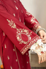 WINTER- 3PC DHANAK EMBROIDERED SHIRT WITH COUTURE PRINTED SHAWL AND EMB TROUSER-4059