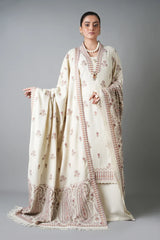 WINTER-3PC KARANDI EMBROIDERED SHIRT WITH KARANDI EMBROIDERED SHAWL AND KARANDI TROUSER-5254