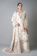 WINTER-3PC KARANDI EMBROIDERED SHIRT WITH KARANDI EMBROIDERED SHAWL AND KARANDI TROUSER-5254