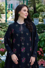 WINTER-3PC DHANAK EMBROIDERED SHIRT WITH DHANAK EMBROIDERED SHAWL AND TROUSER-5296