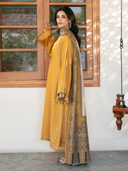 WINTER-3PC DHANAK EMBROIDERED SHIRT WITH COURTRAI PRINTED SHAWL & TROUSER-4372