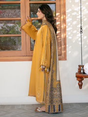 WINTER-3PC DHANAK EMBROIDERED SHIRT WITH COURTRAI PRINTED SHAWL & TROUSER-4372